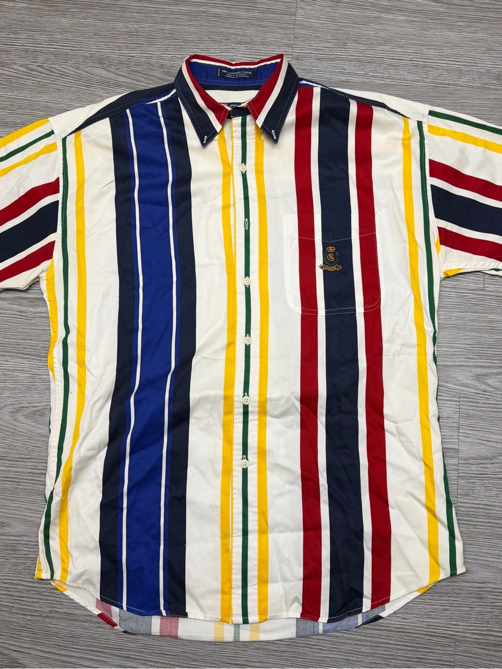 VTG 90S CHAPS RALPH LAUREN SHIRT MENS EMBROIDERED CREST BUTTON DOWN STRIPPED M